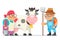 Peasant milkmaid farmer granny grandfather adult rancher old age woman man character cartoon villager isolated flat
