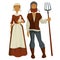 Peasants family man and woman Medieval isolated characters