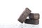 Peat briquettes on white background, alternative fuels, space for text