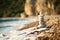 Pebble pyramid on the beach.