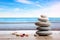 Pebble stack by the sea, a tranquil spa inspired beach tableau