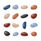Pebble stones collection. Different beach pebbles shape set. Various forms of smooth rocks. Sea or river pebbles. Spa or