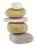 Pebble stones isolated on white background. Pyramid of the stones. Balanced Zen stones