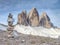 Pebbles pyramid. Stones on Alpine gravel at Tre Cime di Lavaredo,