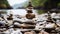 pebbles stacked on top of each other on a rocky beach