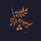 Pecan botanic plant. Vector gold twig, vintage nut