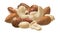 Pecan, cashew, peanut, almond, hazelnut and brazil nuts isolated on white background. Fresh nut mix