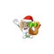 Pecan pie mascot with santa bring gift on white background