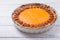 Pecan, Pumpkin, Thanksgiving Holiday Pies on a rustic table with decorative gourds. Top view