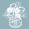 Pechenocna, dandelion and stokesia in a jar of water. Vector illustration. Paper flower, stickers. Laser cut. Template for Plotter