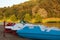Pedal boats on the lake shore. Saint Pee Sur Nivelle