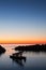 Pedalo moored in the sea at dawn