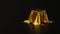 A pedestal covered with a golden luxurious cloth on a black background in the studio