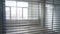 Pedestal panning shot of empty office premises indoors in downtown building. Wide shot white bright workplace with no