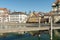 Pedestran bridge across the Aare river in Thun in Switzerland