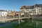 Pedestran bridge across the Aare river in Thun in Switzerland