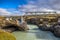 Pedestran bridge at Godafoss in Iceland