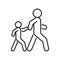 Pedestrian adult person and child, family on road, line icon. Safely cross road and walk symbol. Vector