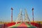 Pedestrian bridge across the Dnieper River, autumn landscape, Kiev