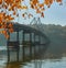 Pedestrian bridge across the Dnieper River, autumn landscape, Kiev