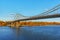 Pedestrian bridge across the Dnieper River, autumn landscape, Kiev