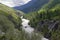 A pedestrian bridge on the Chuya River. Altai, Siberia, Russia.