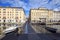 Pedestrian bridge over the Canale Grande in the city quarter Borgo Teresiano. Trieste, Italy