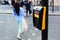 Pedestrian button at a pedestrian crossing in London, UK