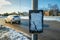 Pedestrian control road crossing winter snow frozen in england uk