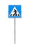 Pedestrian crossing, standard road sign on vertical metal pole isolated on white