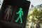 Pedestrian crossing traffic lights show green signal