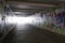 Pedestrian crossing tunnel, Dark and long underground passage with light