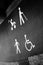 Pedestrian, elderly, baby carriage, wheelchair symbol on walkway