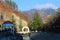 Pedestrian landmark bridge over the river Borjomula in the Spa Town of Borjomi