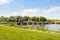 Pedestrian movable pontoon bridge on Moskva River