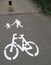 Pedestrian path and bicycle lane road marks