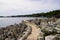 Pedestrian path by mediterranean sea on the tourist coast  Juan-les-Pins in Antibes France