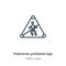 Pedestrian prohibited sign outline vector icon. Thin line black pedestrian prohibited sign icon, flat vector simple element