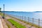 Pedestrian road near the bank of the river Danube and bridge