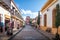 Pedestrian street and Del Carmen Arch Tower Arco Torre del Carmen - San Cristobal de las Casas, Chiapas, Mexico