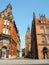 Pedestrian street with traditional North European red brick buildings in Hannover