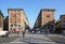 Pedestrian street Via Dante with buildings of 19th century as viewed from Largo Cairoli square. Milan, Italy