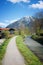 Pedestrian walkway at the riverside of rottach towards wallberg