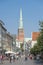 Pedestrian zone Wide Street with St Jakobi church in LÃ¼beck