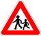 Pedestrians crossing the road traffic warning sign vector clip art. Color image of traffic regulation sign.