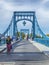 Pedestrians and cyclists on Kaiser Wilhelm Bridge at Wilhelmshaven, Germany