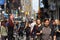 Pedestrians making their way along the busy streets of downtown central Manhattan.