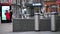 Pedestrians pass a bus shelter in King`s Cross Square outside of King`s Cross Railway Station