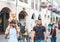 Pedestrians people walking on Rue des Grandes Arcades street