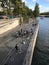 Pedestrians stroll on Paris Parc Rives de Seine